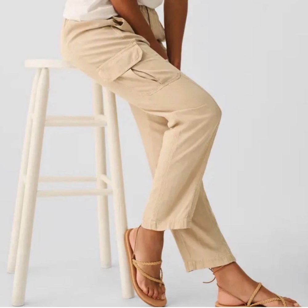 Faherty Arlie Day Cargo Pants Womens Linen Blend Casual Minimalist Jogger Safari